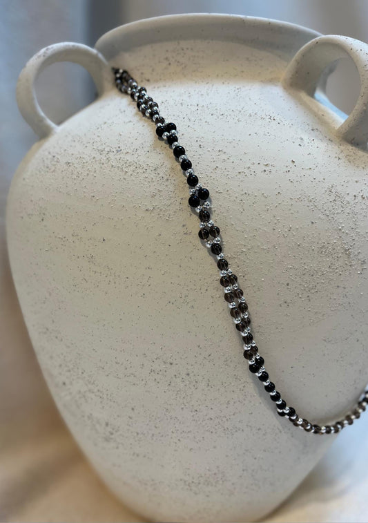 Handmade tourmaline and smoky quartz tantric necklace inspired by kundalini traditions