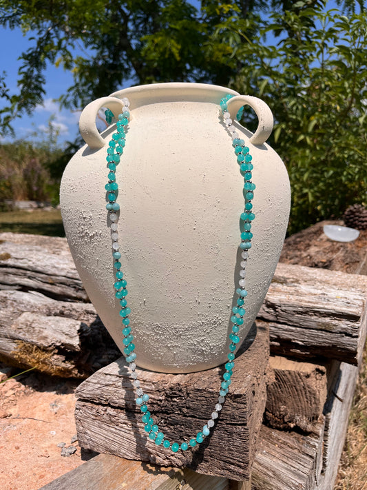 Tantric necklace with peruvian amazonite and rainbow moonstone