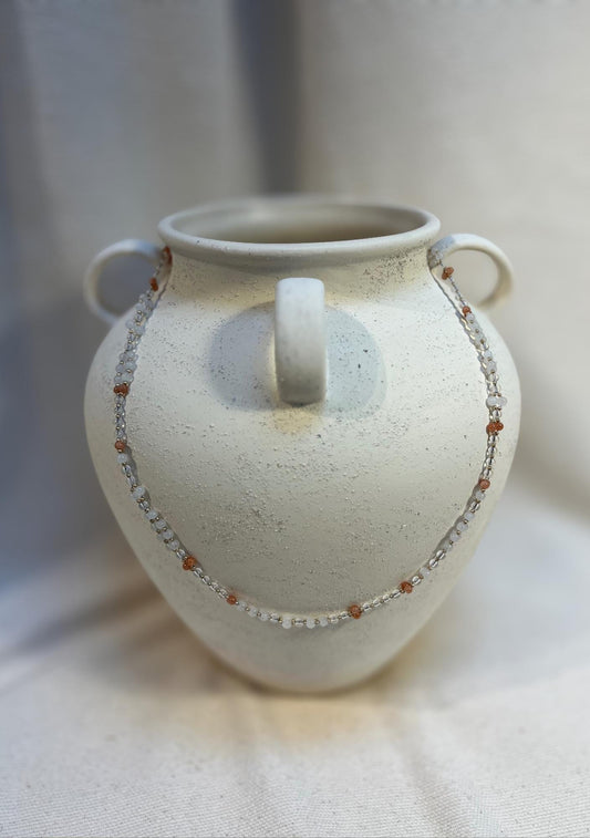 Tantric necklace with sunstone, clear quartz and white jade
