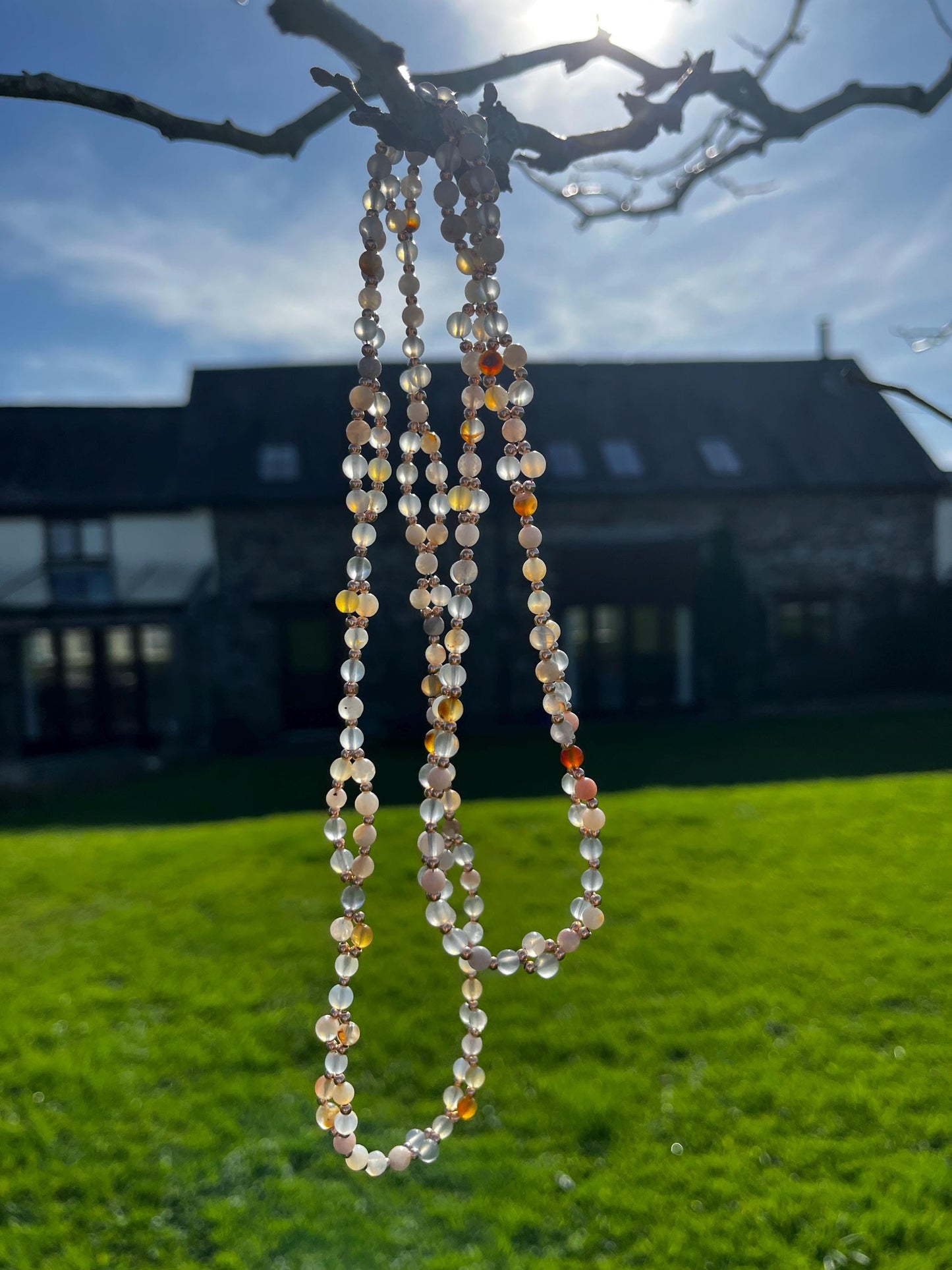 Tantric necklace with cherry blossom agate
