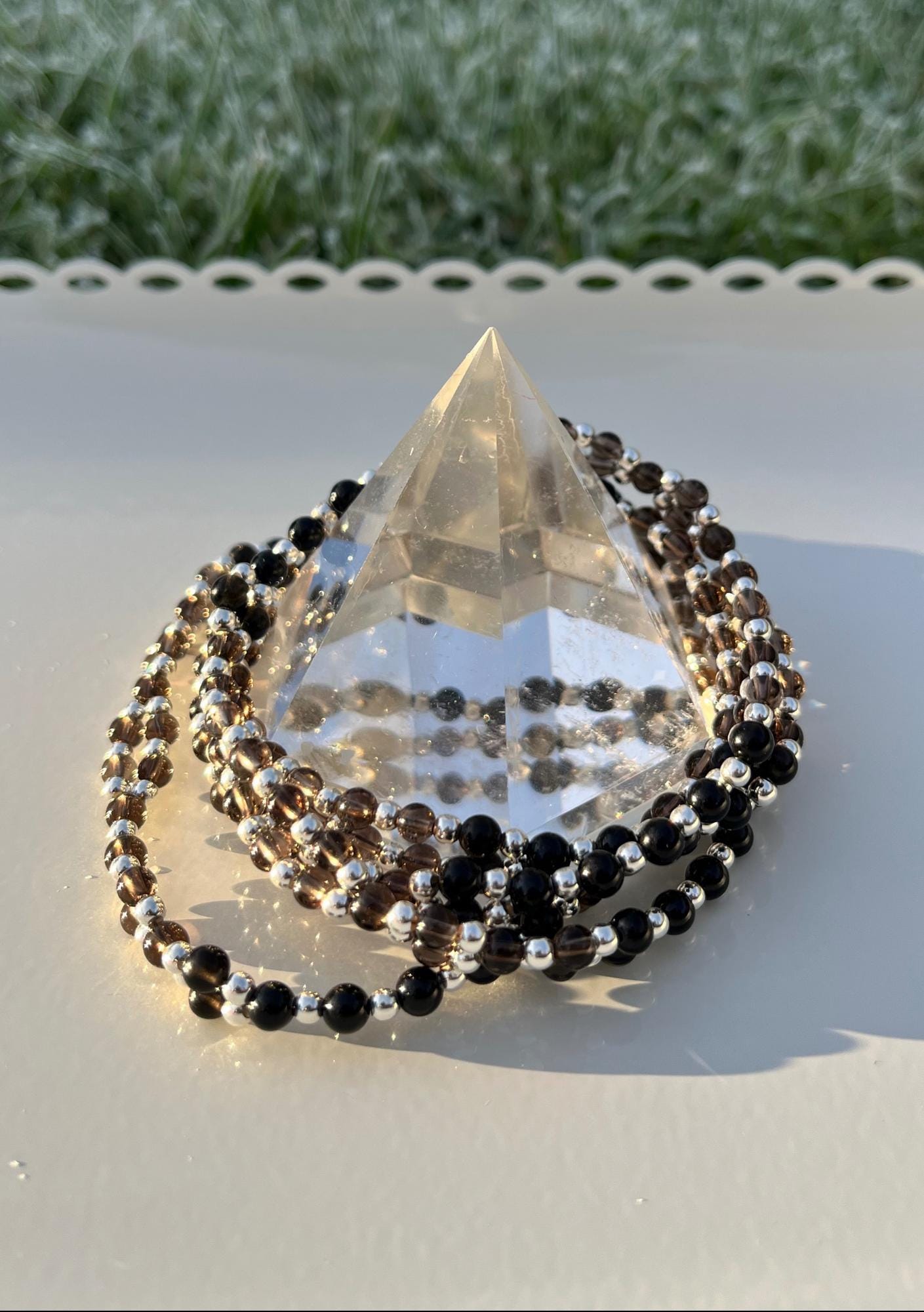 Tantric necklace with tourmaline and smoky quartz
