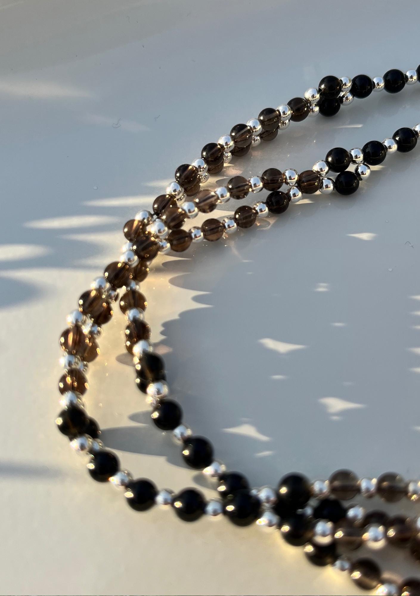 Tantric necklace with tourmaline and smoky quartz