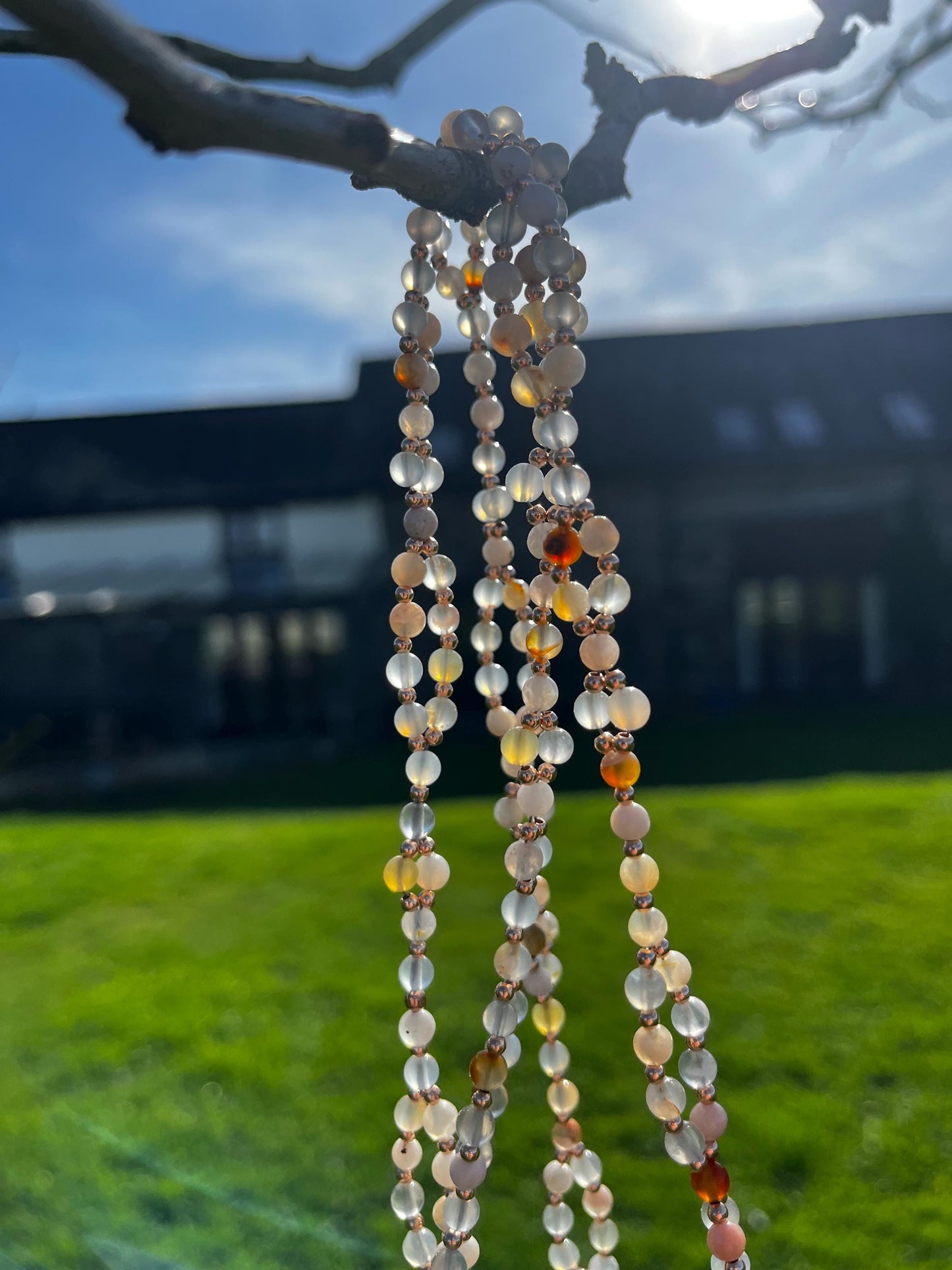Tantric necklace with cherry blossom agate