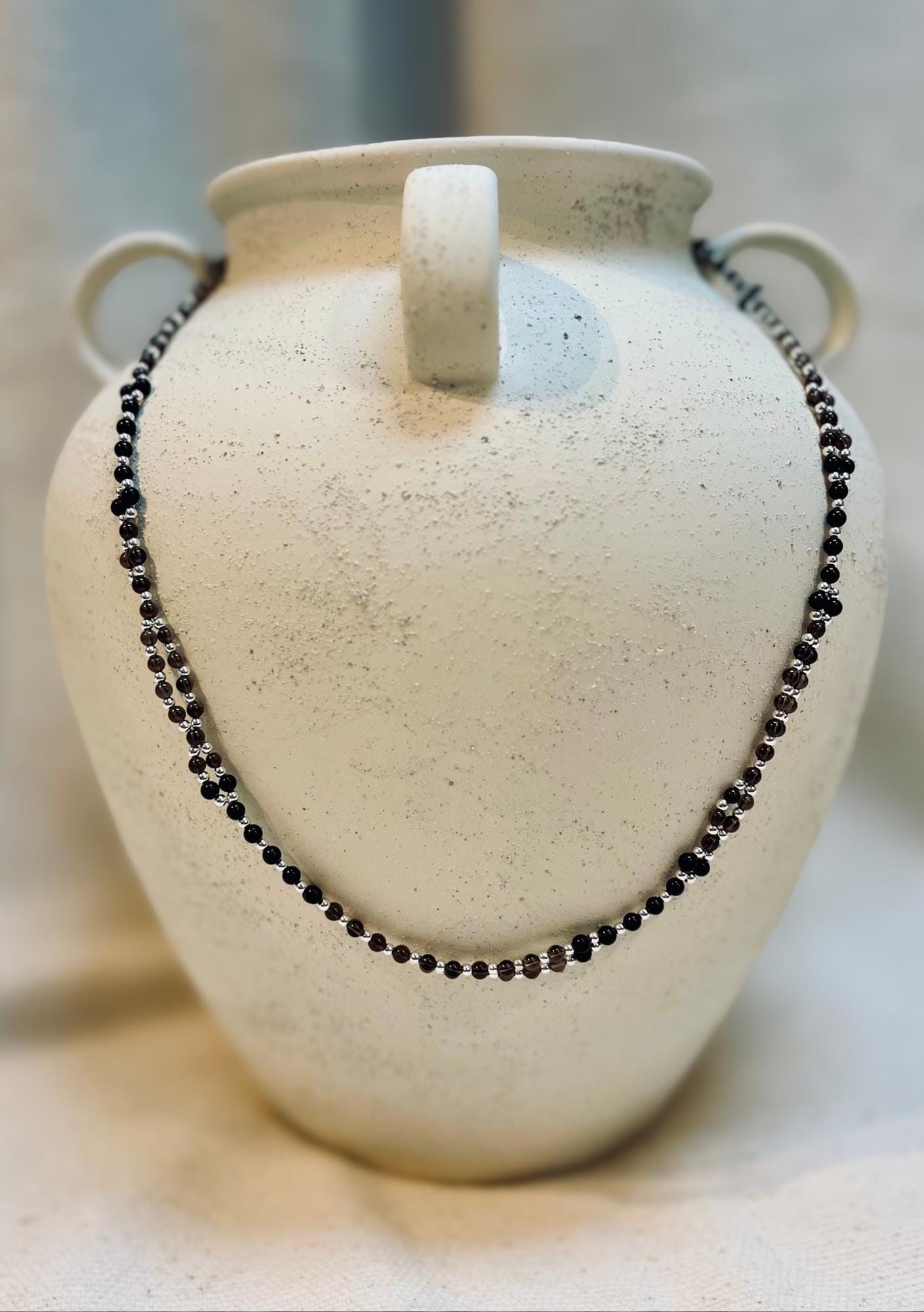 Tantric necklace with tourmaline and smoky quartz
