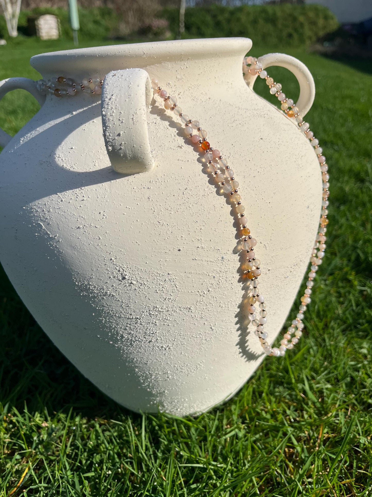 Tantric necklace with cherry blossom agate