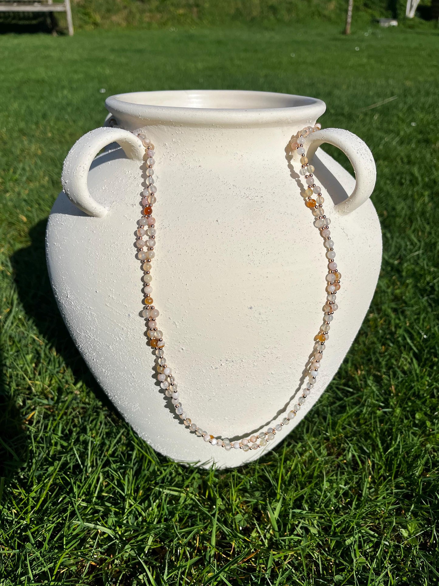 Tantric necklace with cherry blossom agate