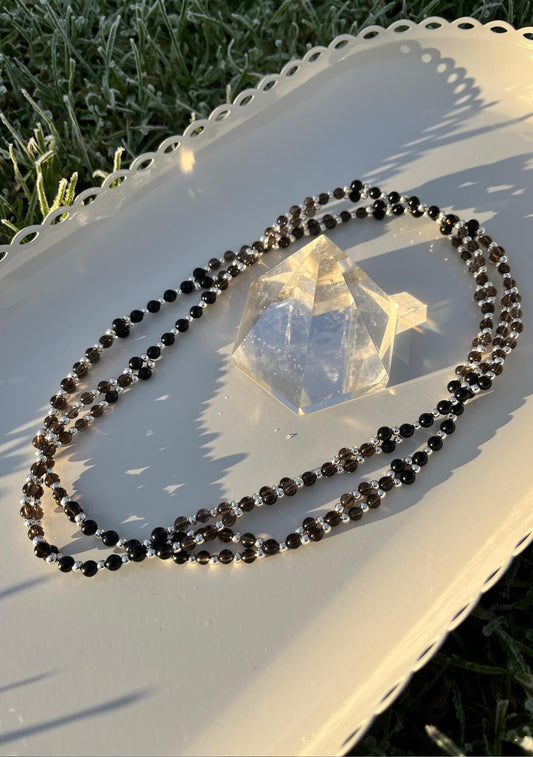 Tantric necklace with tourmaline and smoky quartz