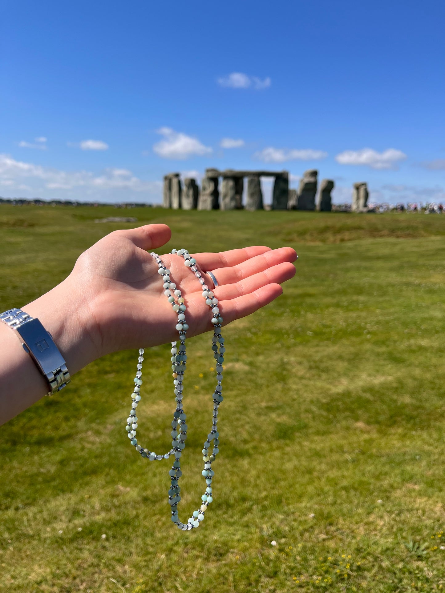 Tantric necklace with amazonite and rainbow moonstone