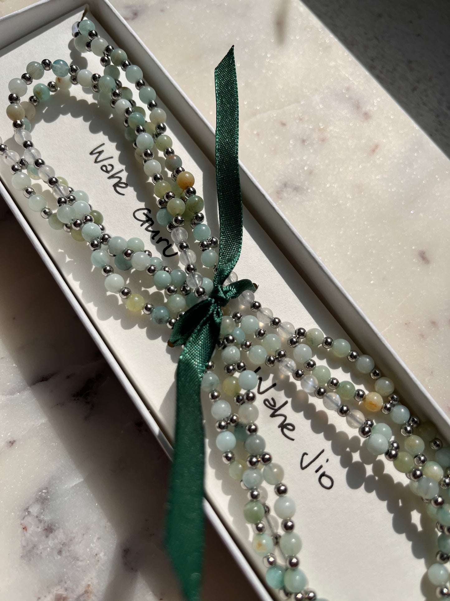 Tantric necklace with amazonite and rainbow moonstone