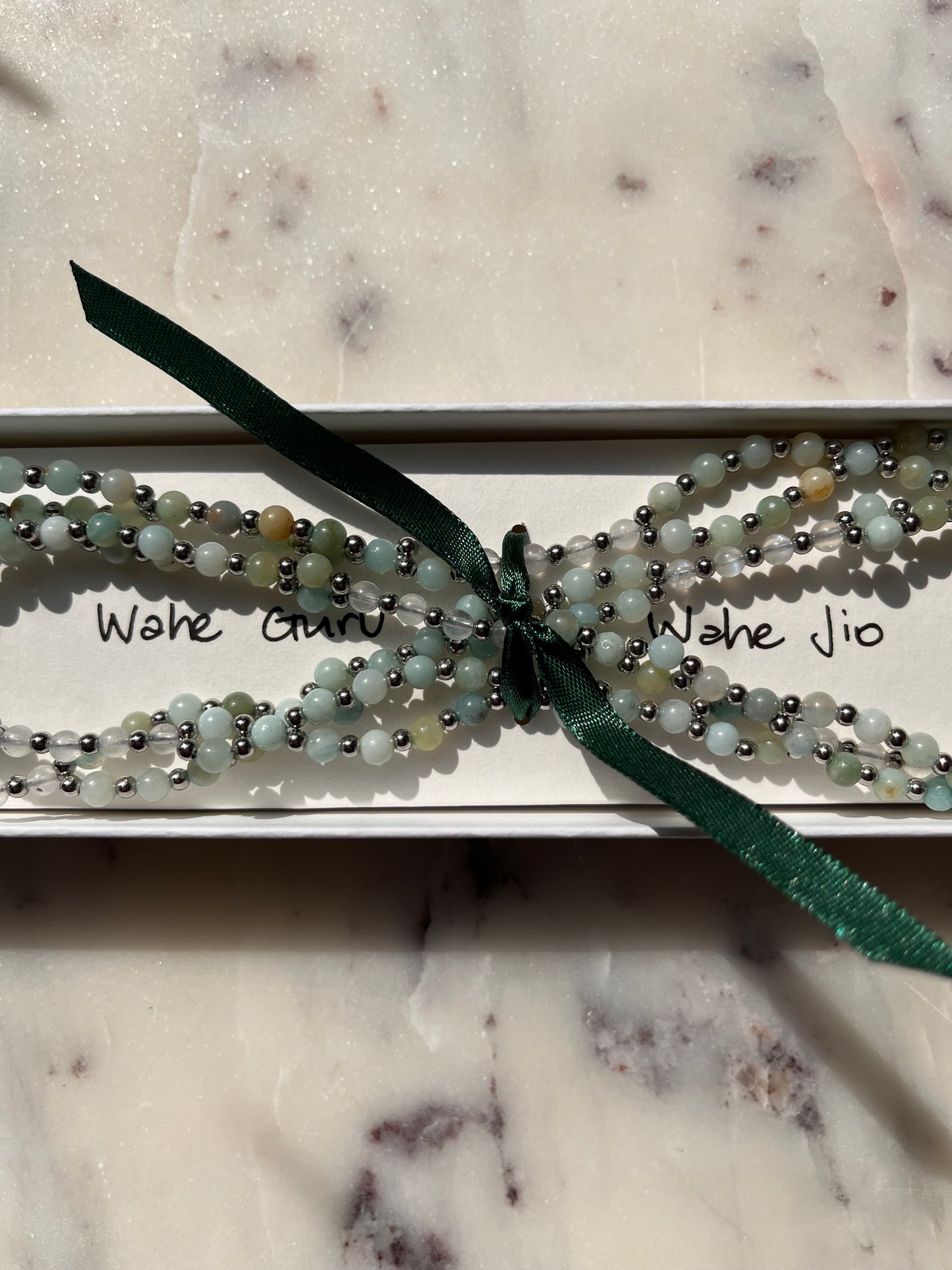 Tantric necklace with amazonite and rainbow moonstone