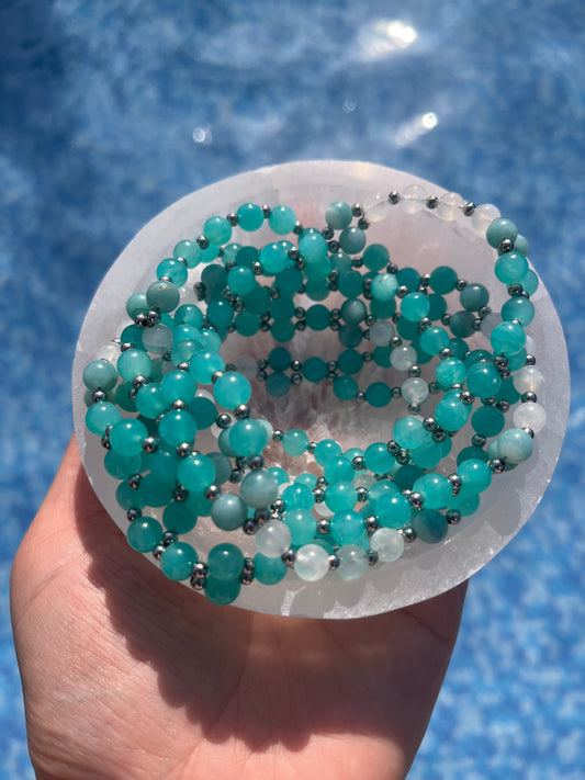 Tantric necklace with peruvian amazonite and rainbow moonstone