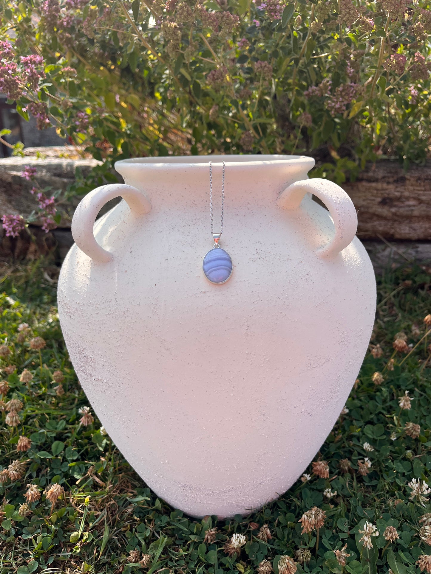 Blue lace agate silver pendant