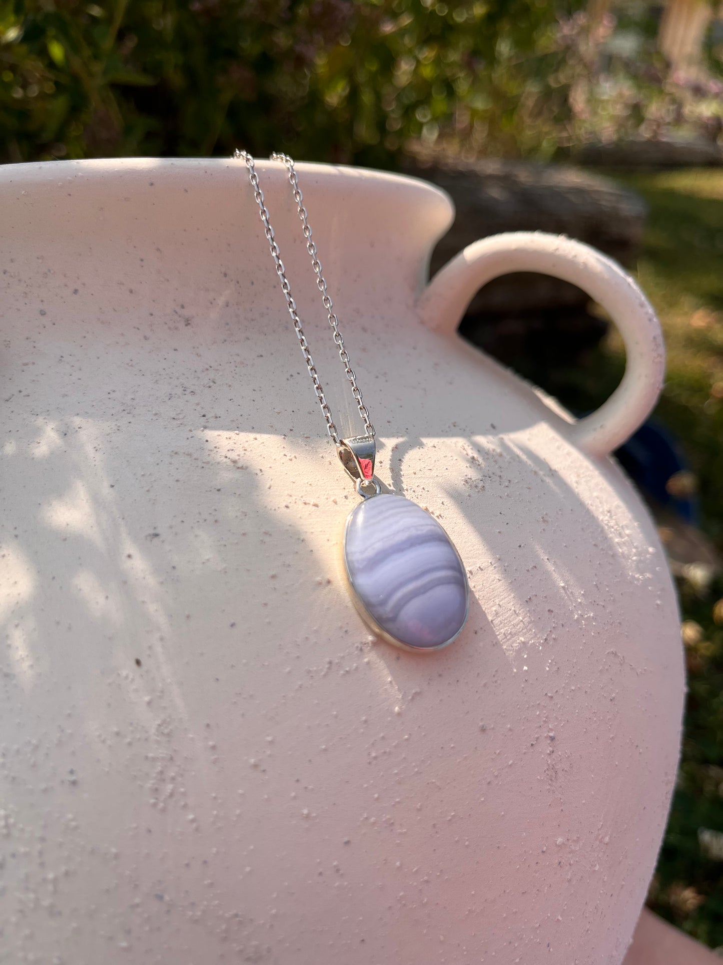 Blue lace agate silver pendant