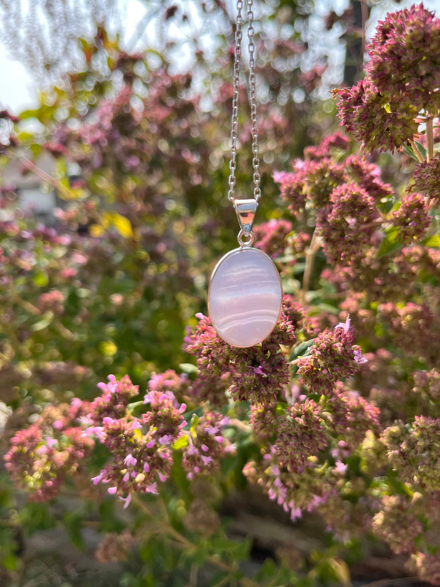 Blue lace agate silver pendant