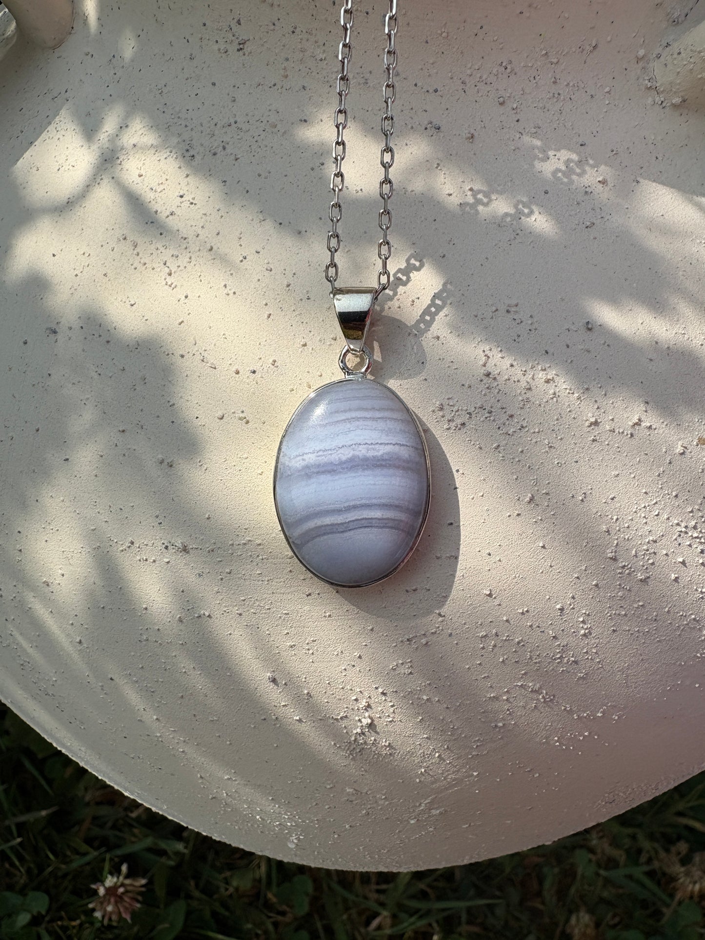 Blue lace agate silver pendant