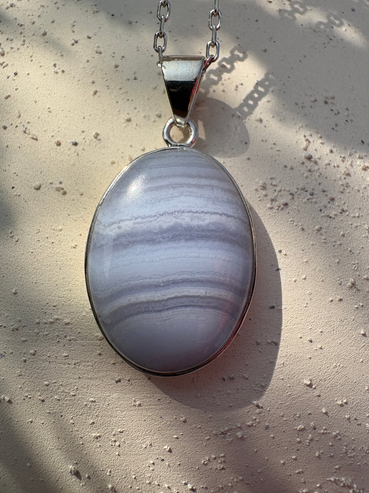 Blue lace agate silver pendant