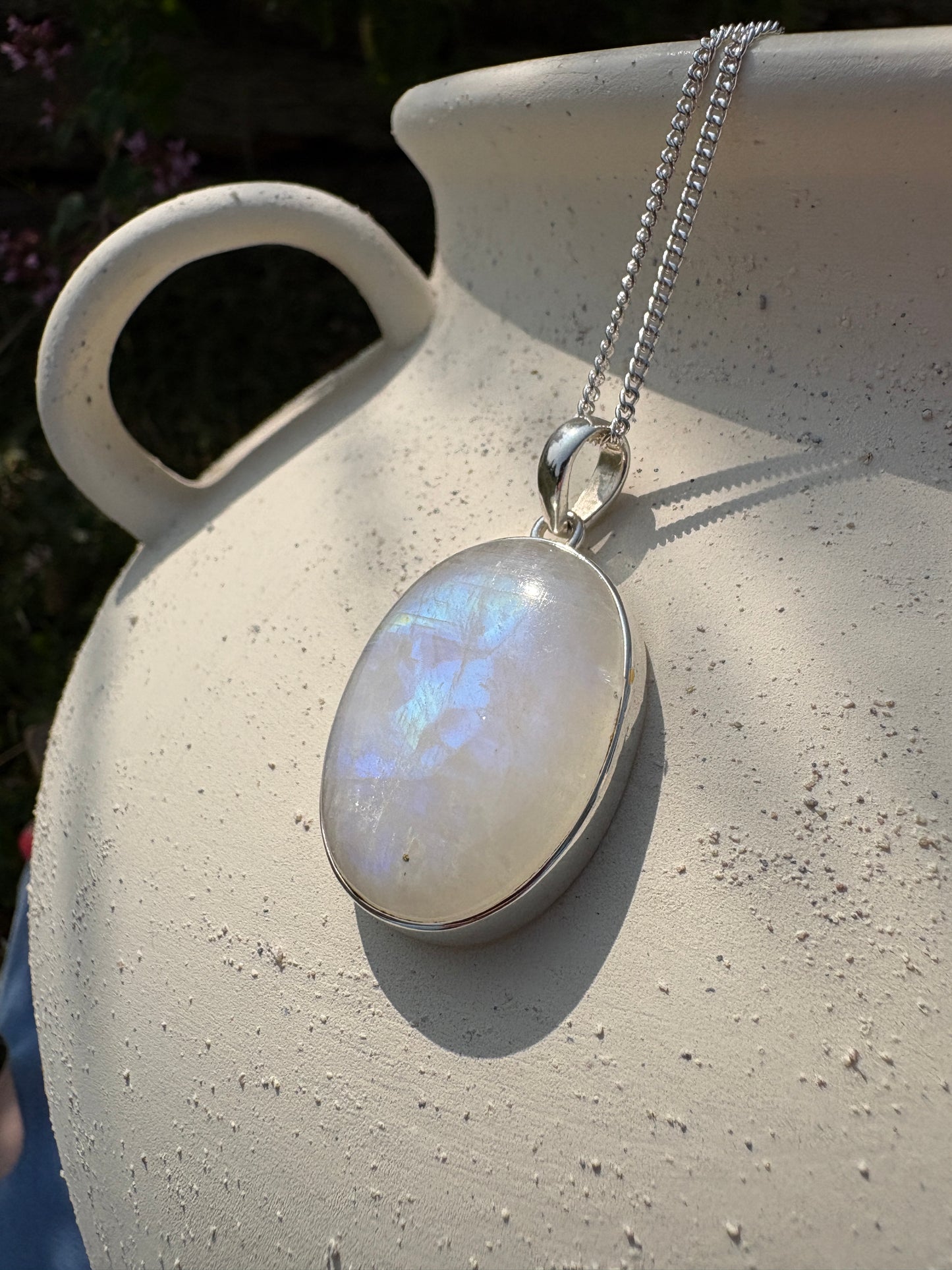 Rainbow moonstone silver pendant