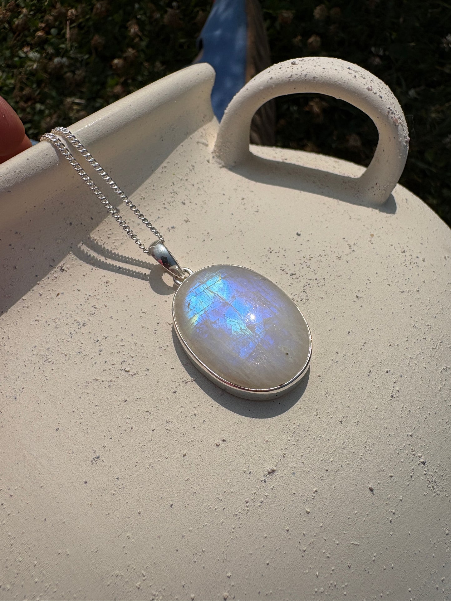 Rainbow moonstone silver pendant