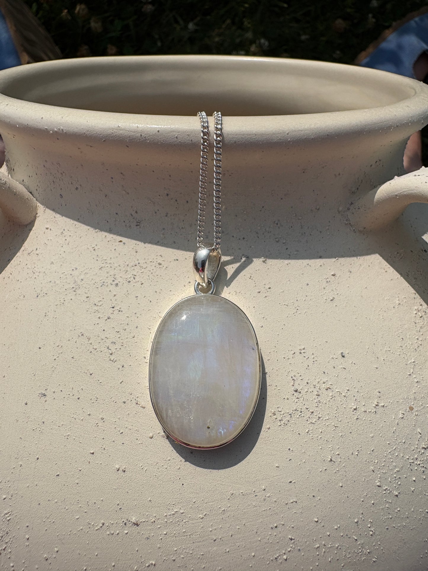 Rainbow moonstone silver pendant