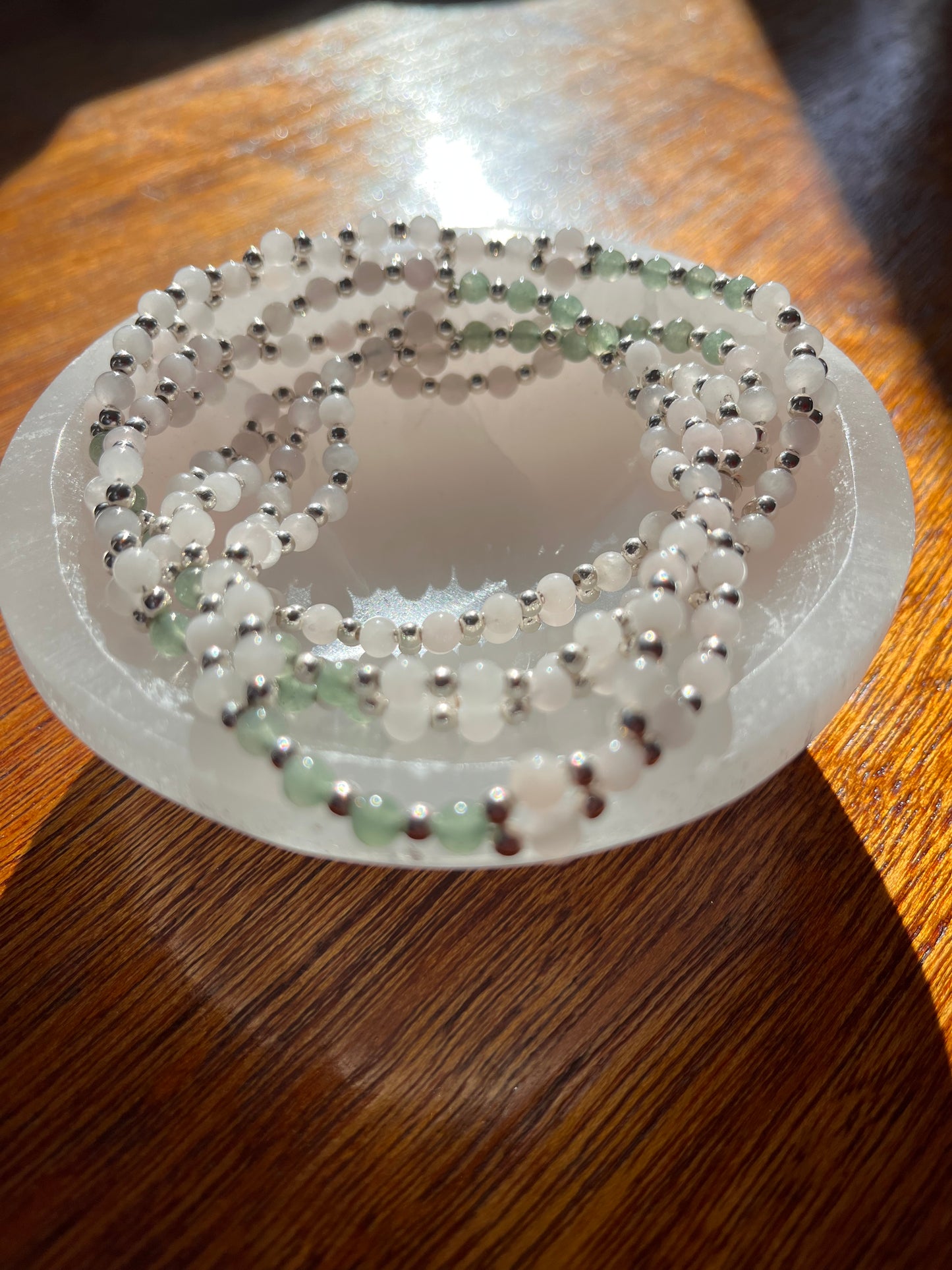 Tantric necklace with rose quartz and jade