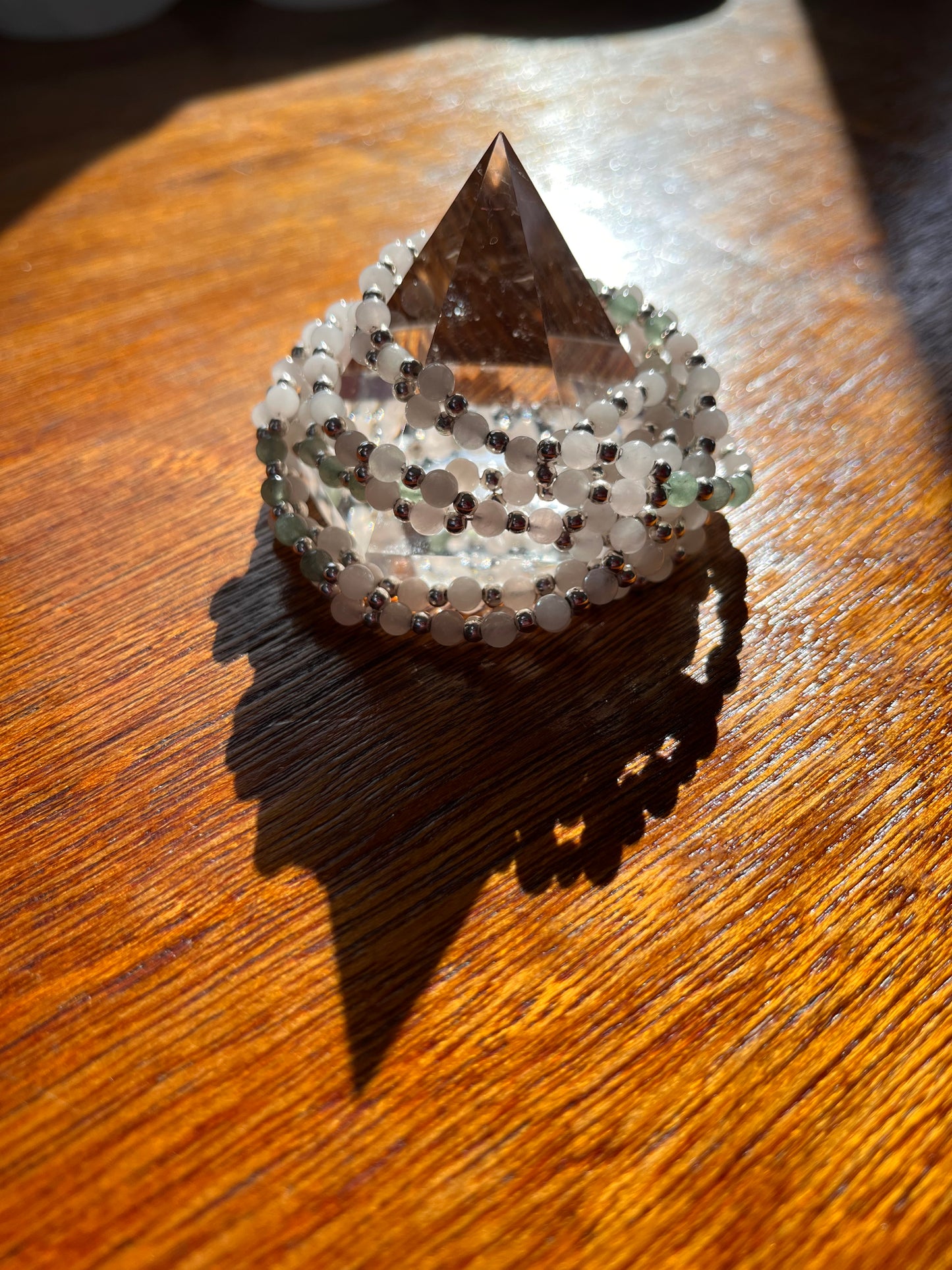 Tantric necklace with rose quartz and jade