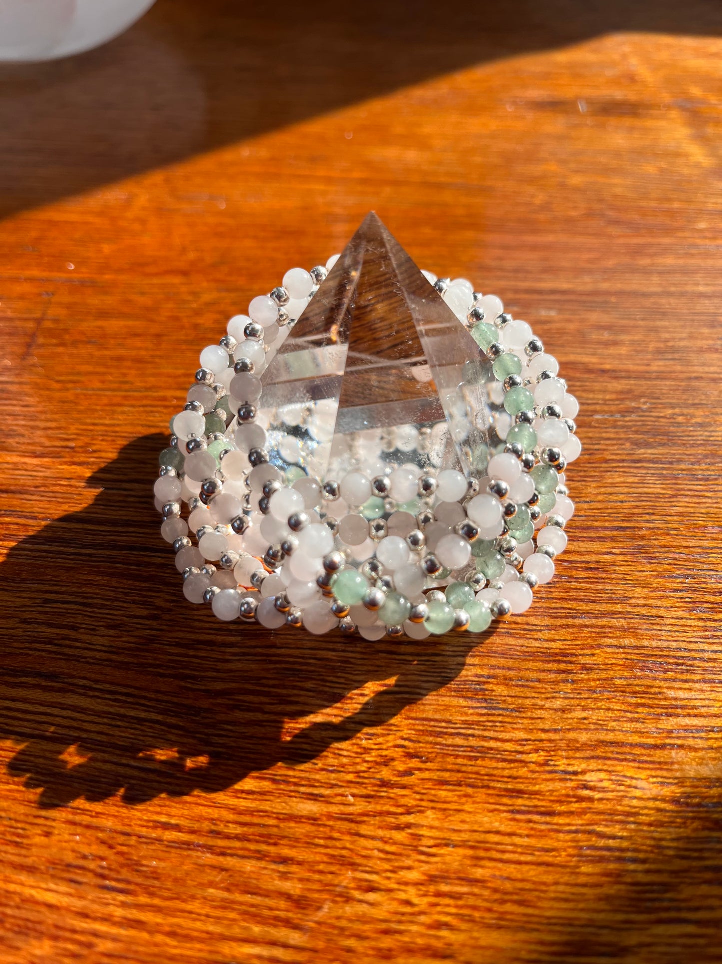 Tantric necklace with rose quartz and jade