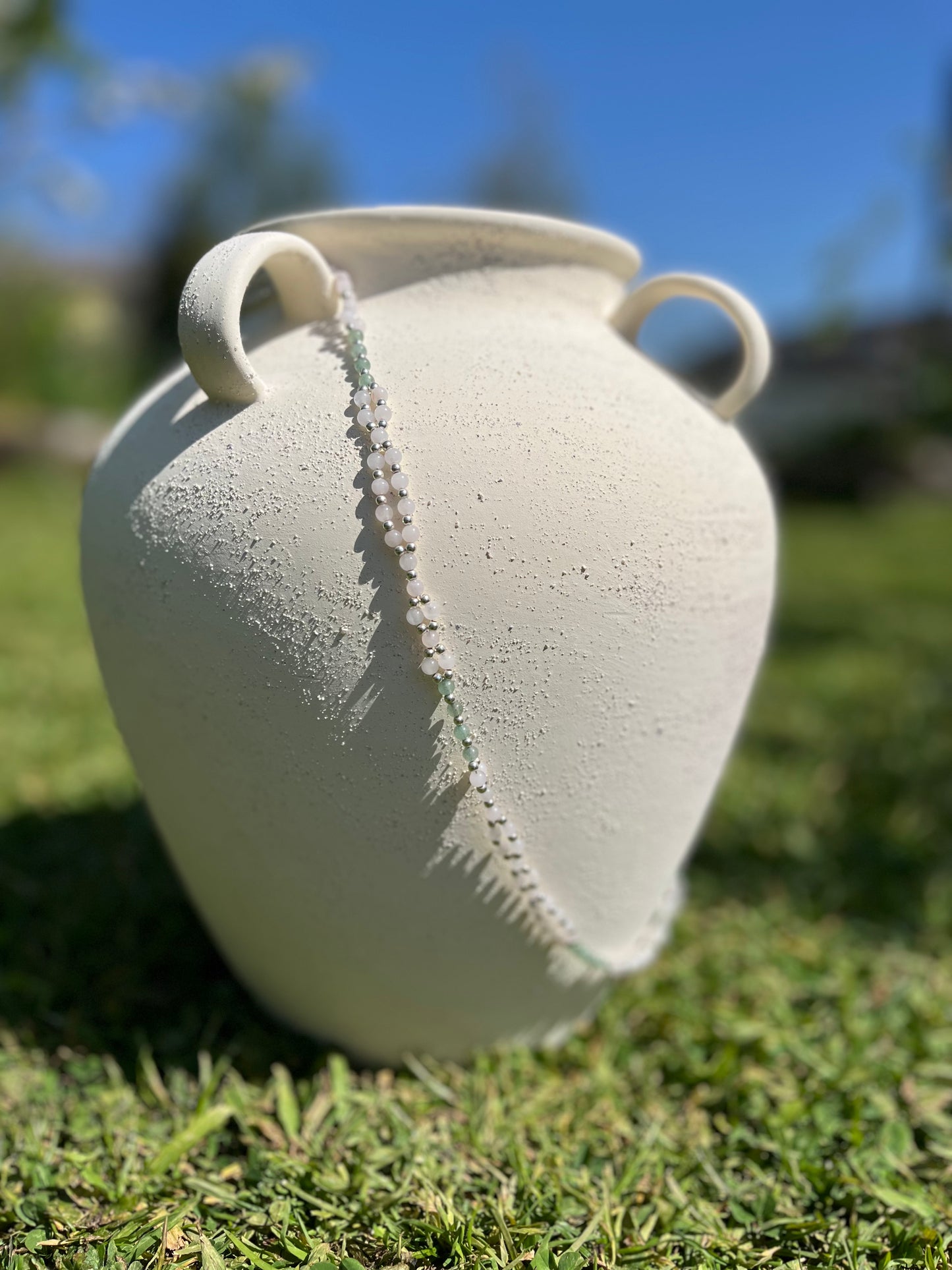 Tantric necklace with rose quartz and jade