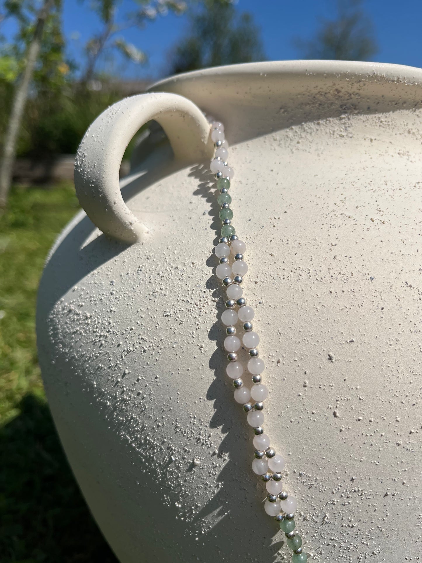 Tantric necklace with rose quartz and jade
