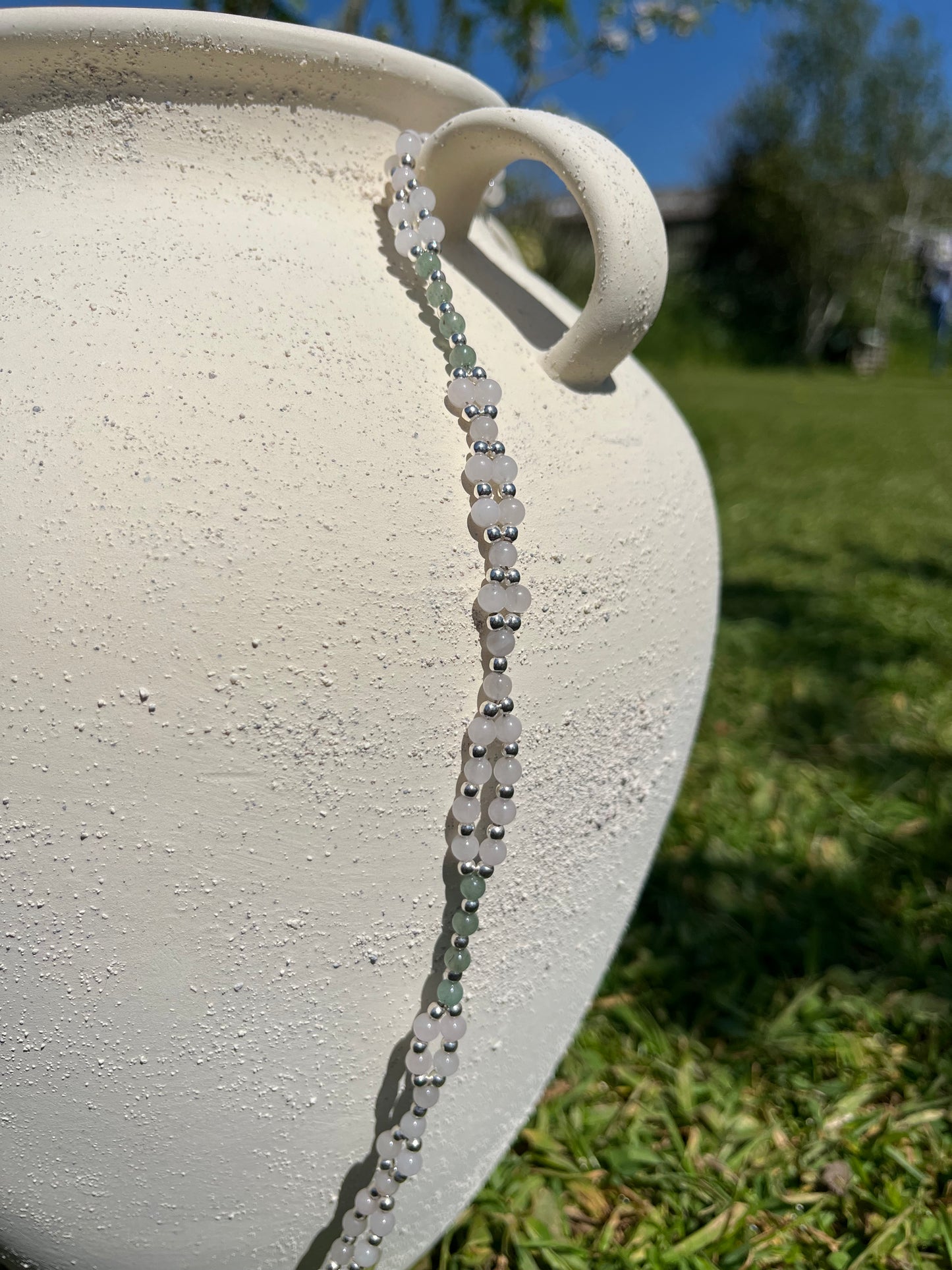 Tantric necklace with rose quartz and jade