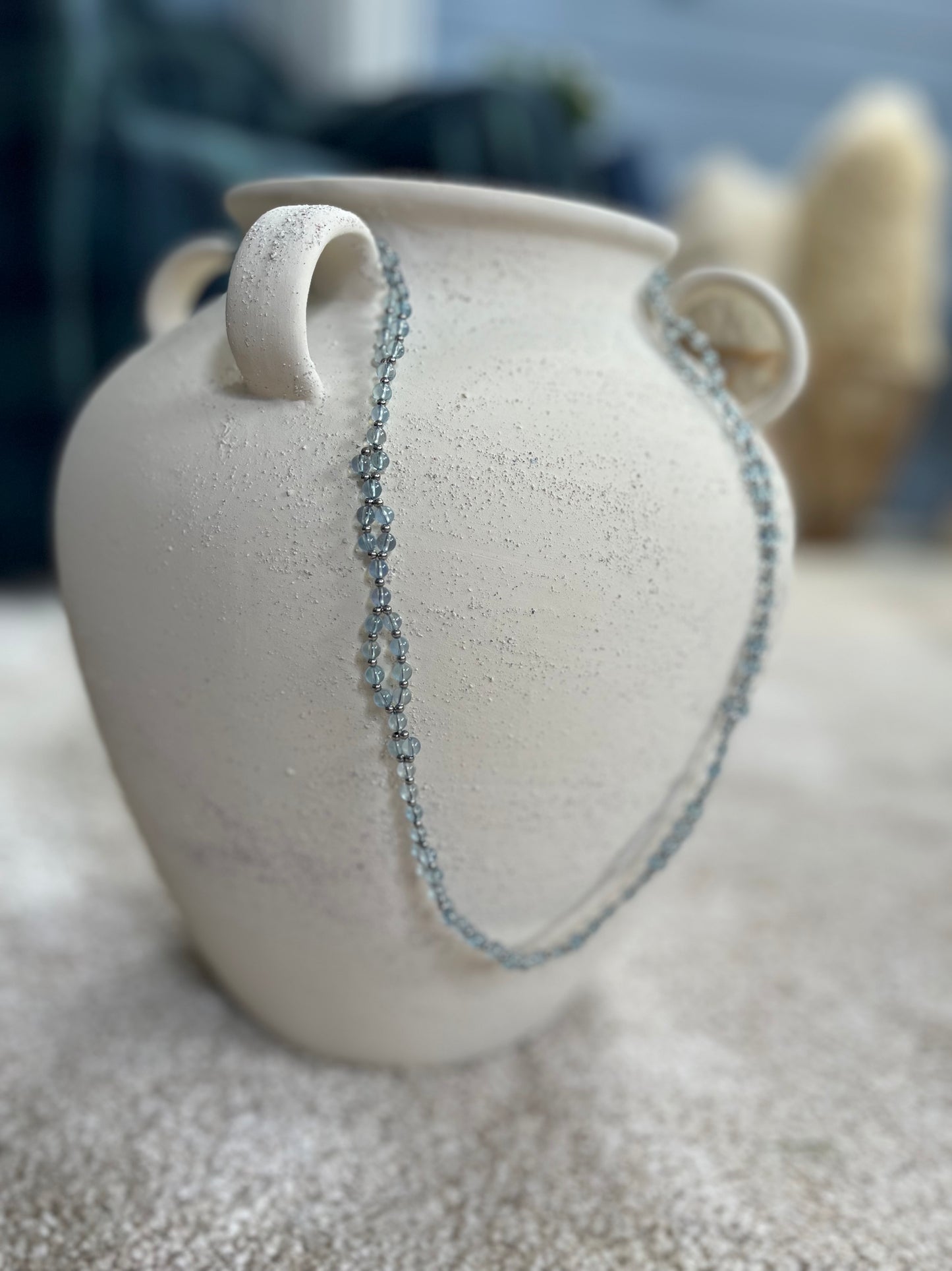 Tantric necklace with AAA grade aquamarine and stainless steal