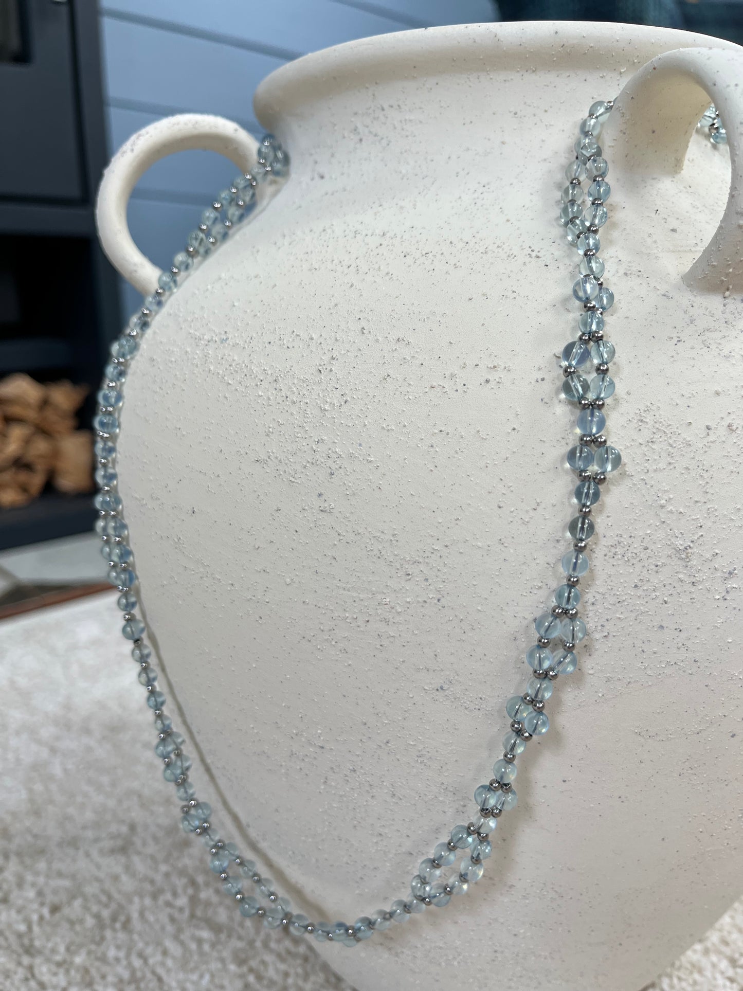 Tantric necklace with AAA grade aquamarine and stainless steal