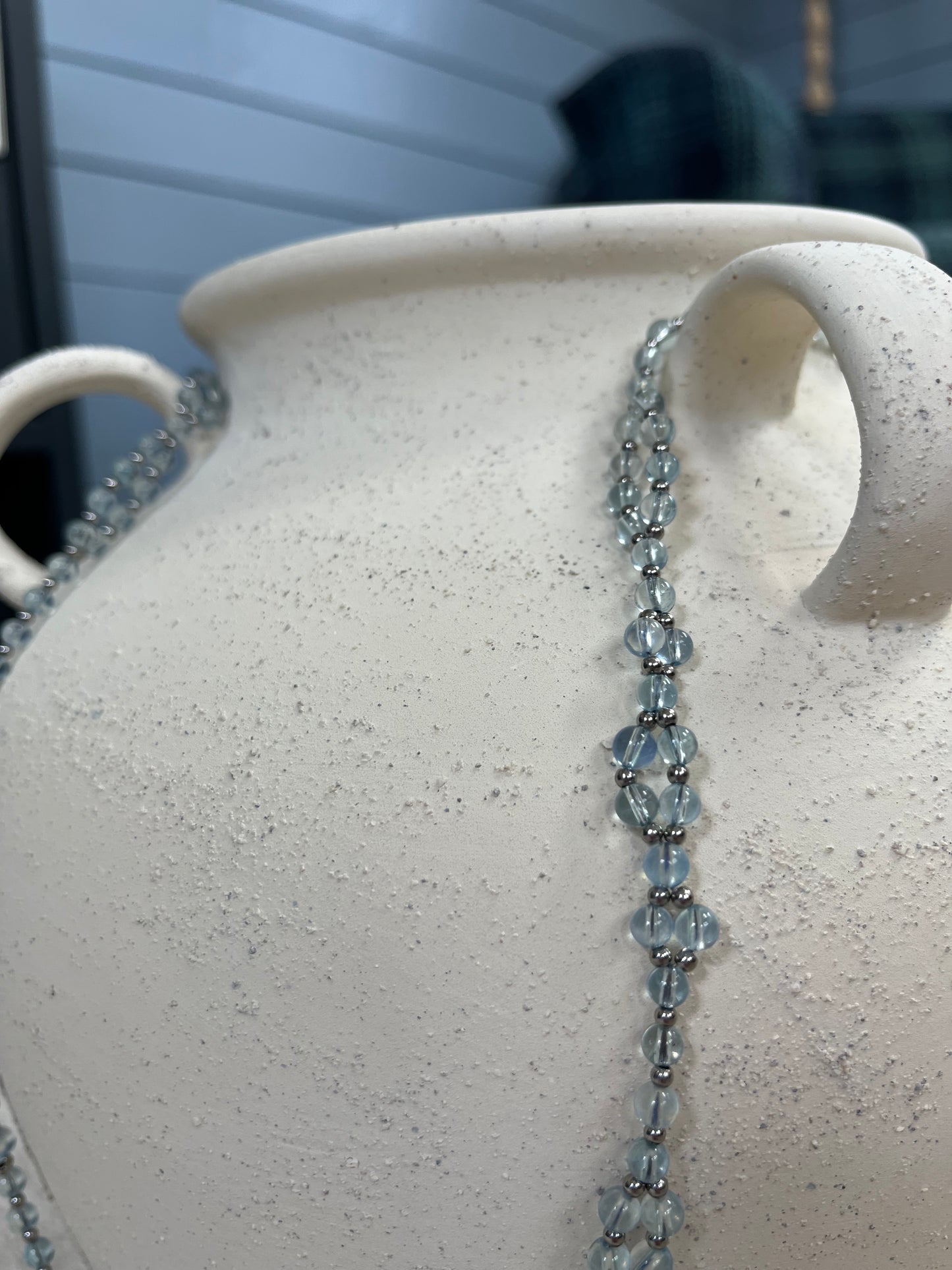 Tantric necklace with AAA grade aquamarine and stainless steal