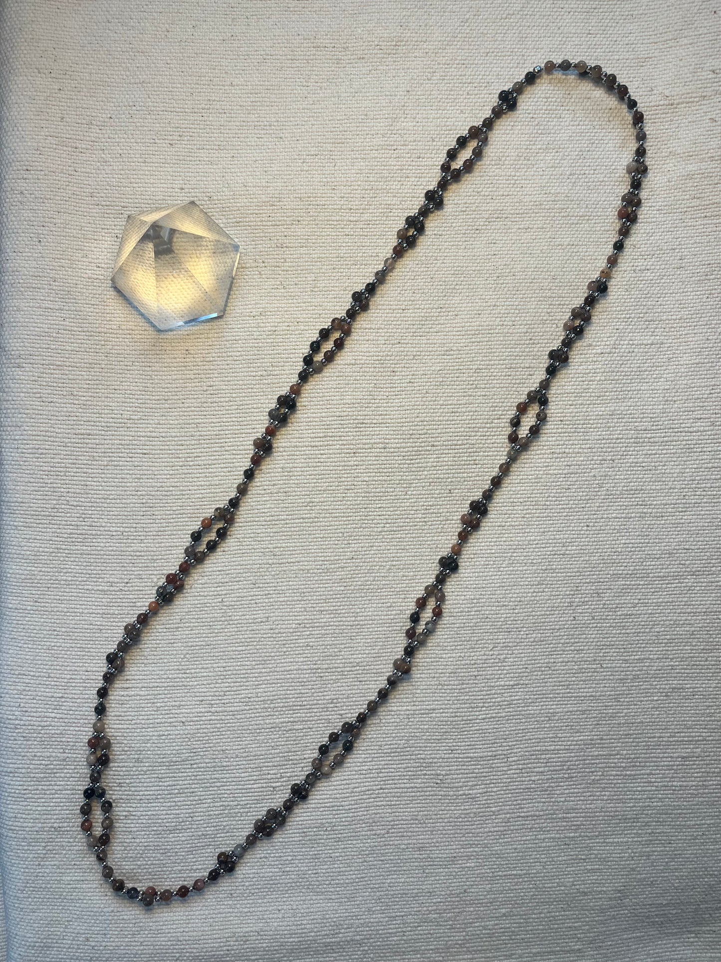 Tantric necklace with petrified wood and stainless steel