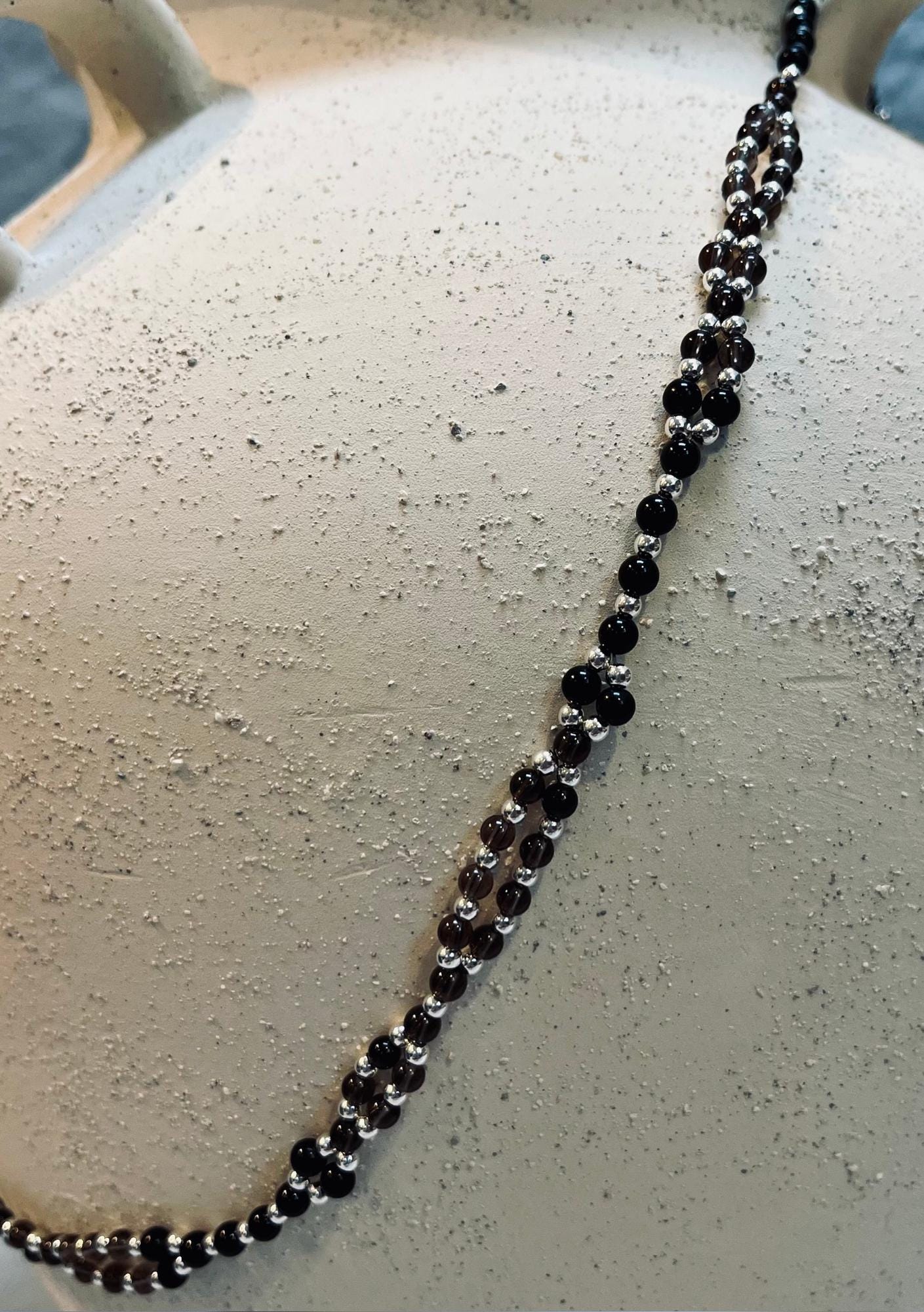 Tantric necklace with tourmaline and smoky quartz