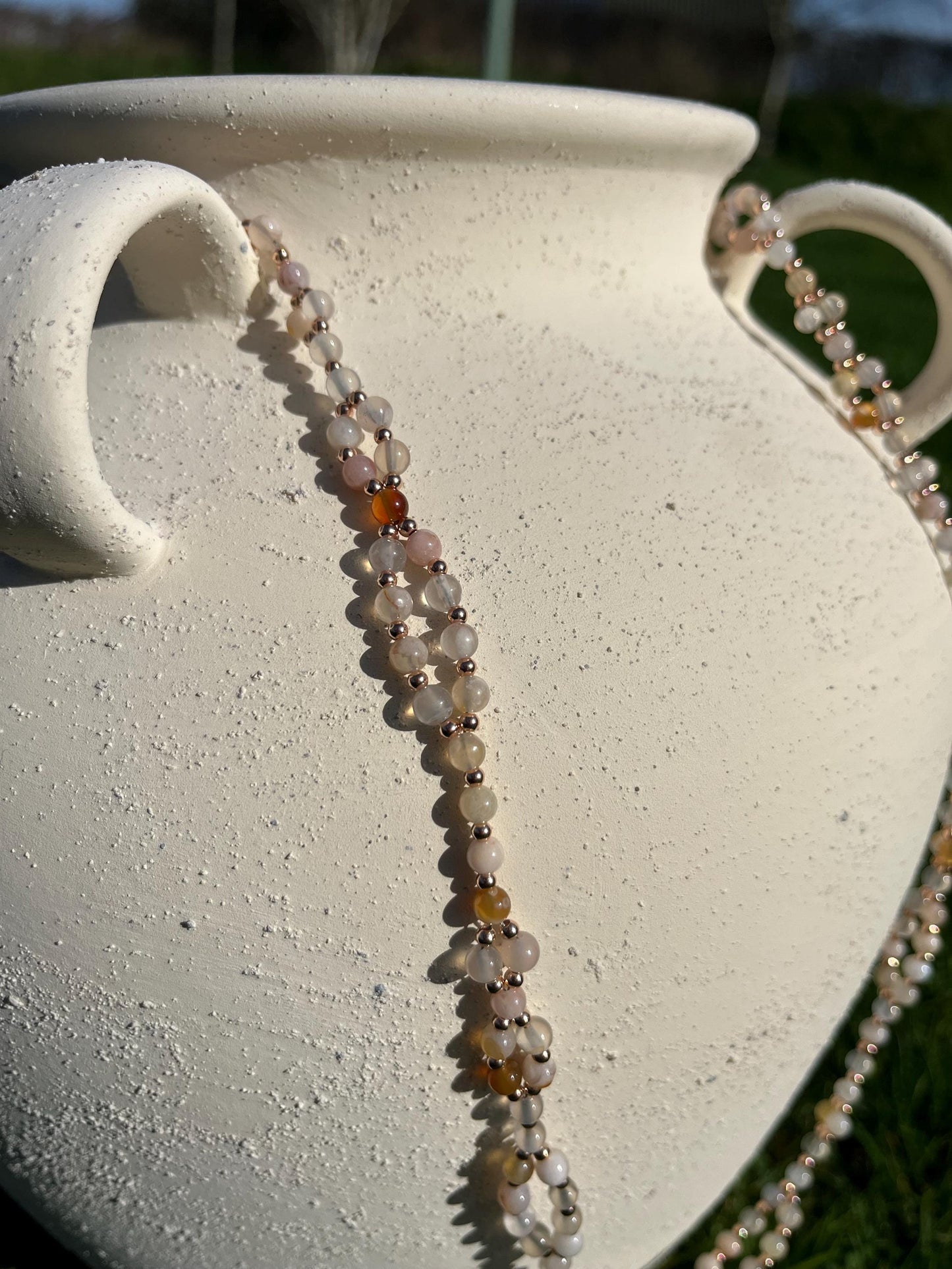 Tantric necklace with cherry blossom agate