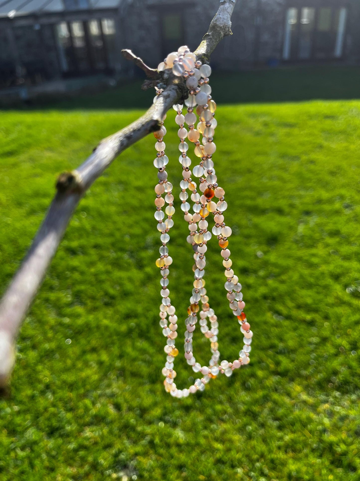 Tantric necklace with cherry blossom agate