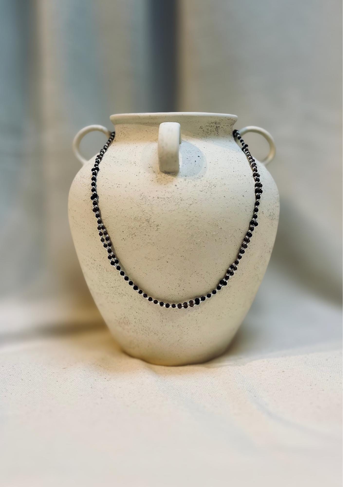 Tantric necklace with tourmaline and smoky quartz